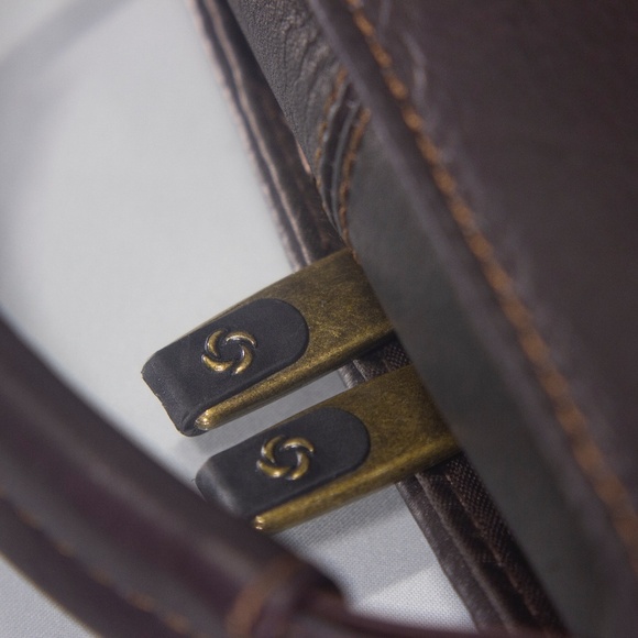 Samsonite Leather Messenger Bag | Brown Leather Flapover Case Double Gusset - Picture 4 of 10